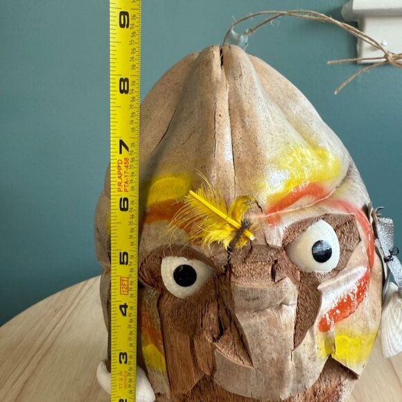 Vintage 60's Hawaiian Pirate Hanging Coconut Head w Shell Earrings Eyes Tiki - Picture 10 of 10